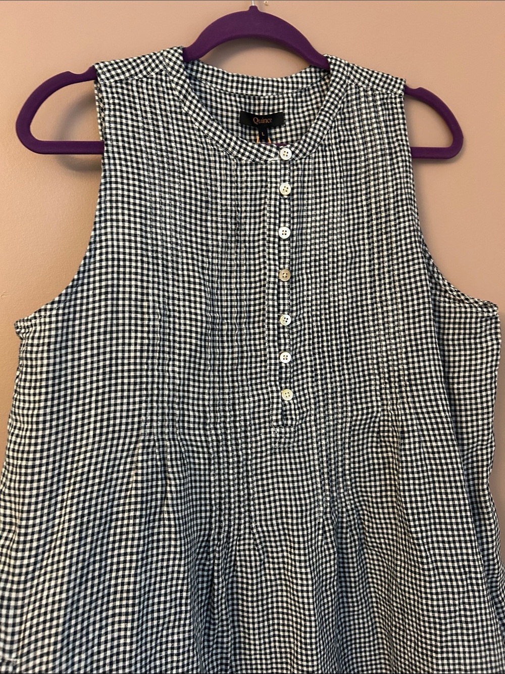 NWT Quince 100% European Linen Sleeveless Swing Dress Gingham Size L - Picture 7 of 13